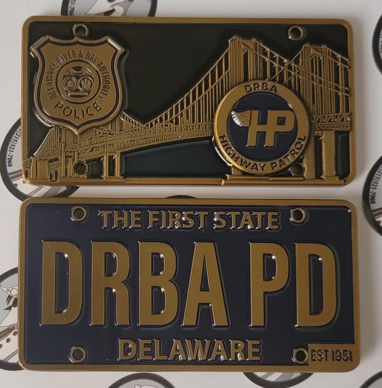 DRBA Police DE and NJ Dual Badge Delaware License Plate Style Coin NEW