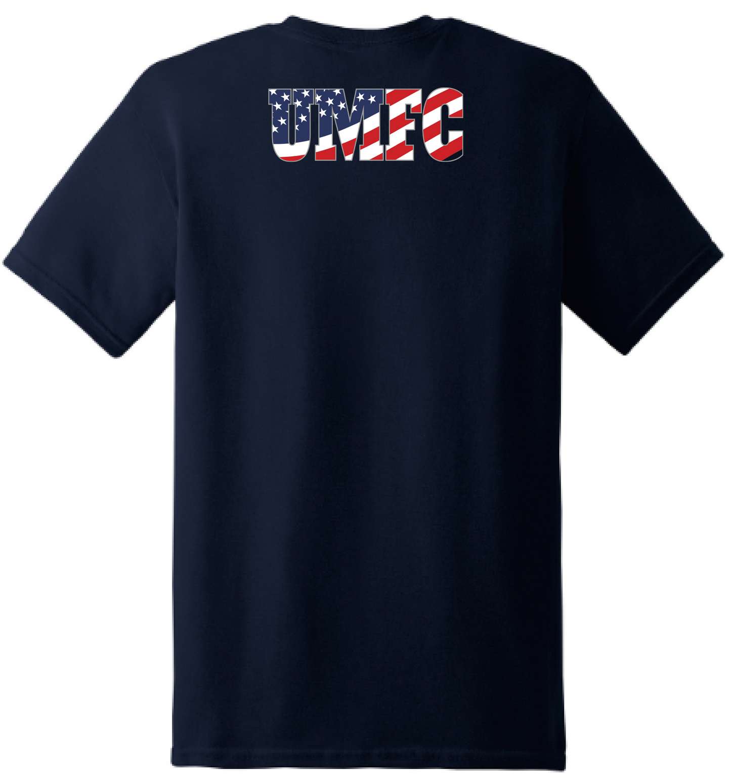 UMFC T-Shirt Front Logo & American Flag Text Back