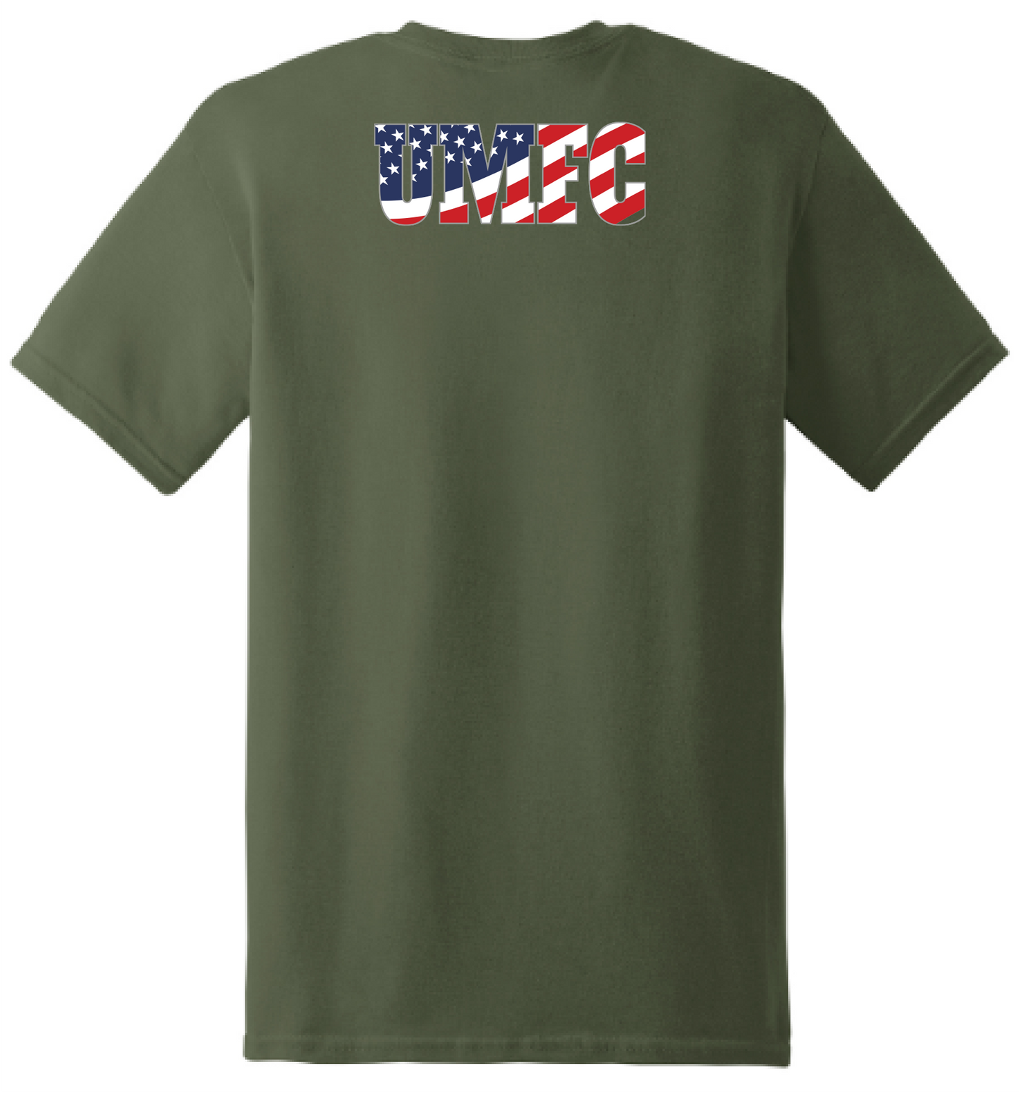 UMFC T-Shirt Front Logo & American Flag Text Back