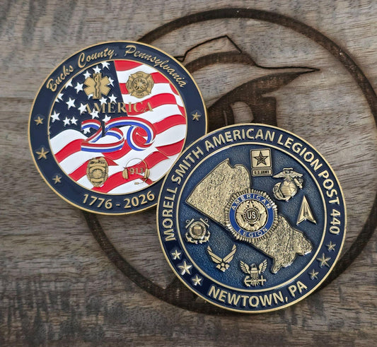 Bucks County PA Commemorative USA 250th Coin Fundraiser 3" Coin - Please read below