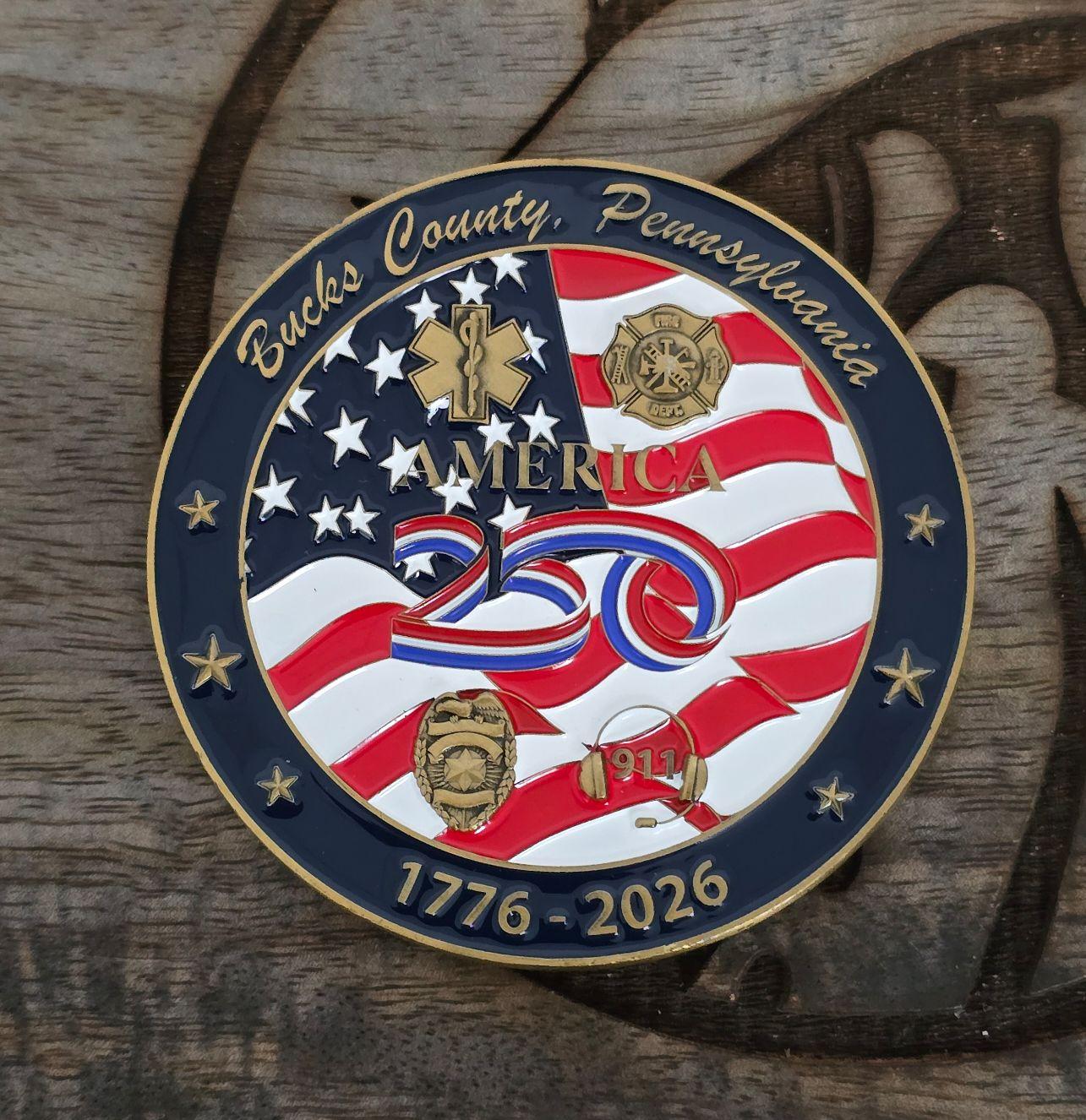 Bucks County PA Commemorative USA 250th Coin Fundraiser 3" Coin - Please read below