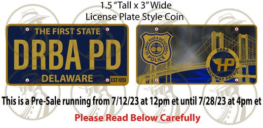 DRBA Police DE and NJ Dual Badge Delaware License Plate Style Coin