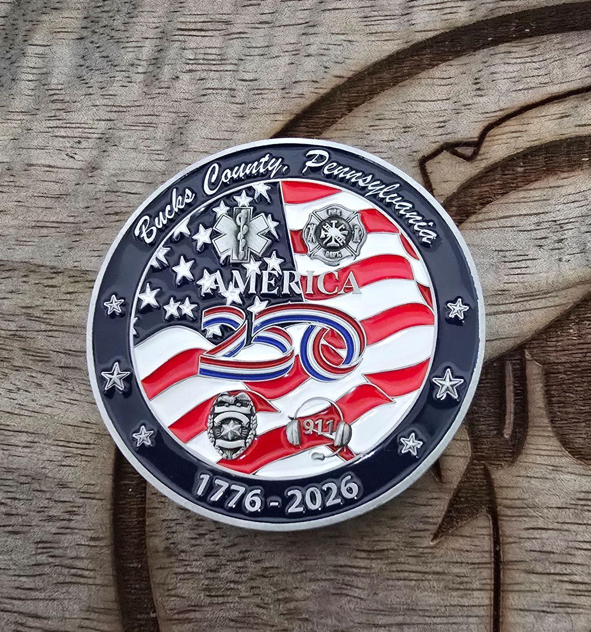 Bucks County PA Commemorative USA 250th Coin Fundraiser 2" Coin - Please read below