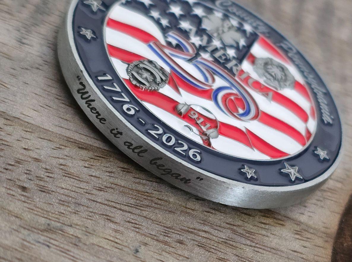Bucks County PA Commemorative USA 250th Coin Fundraiser 2" Coin - Please read below