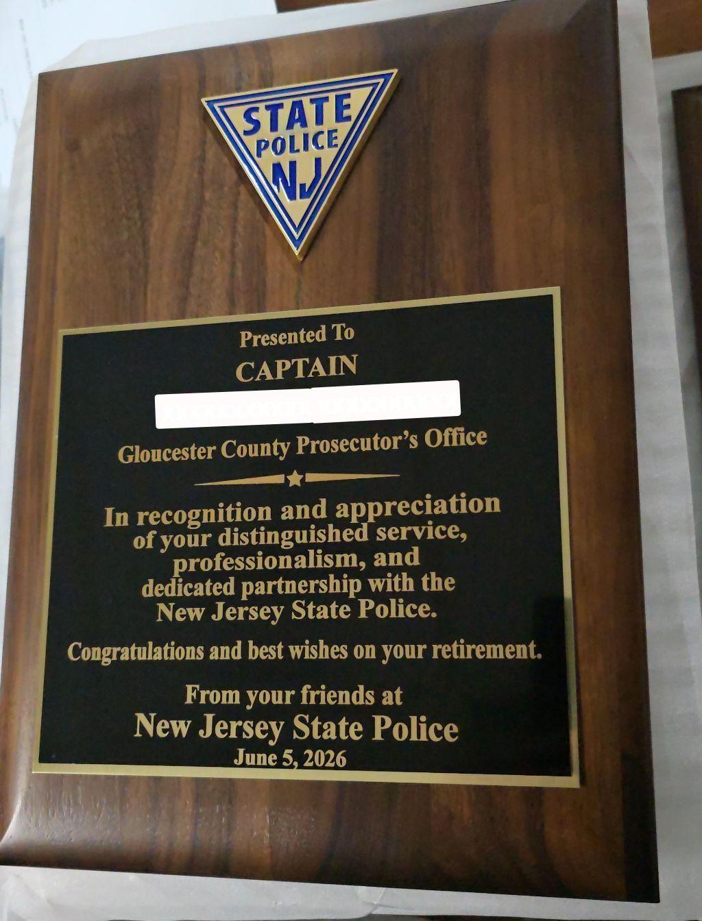 NJSP Appreciation Plaque
