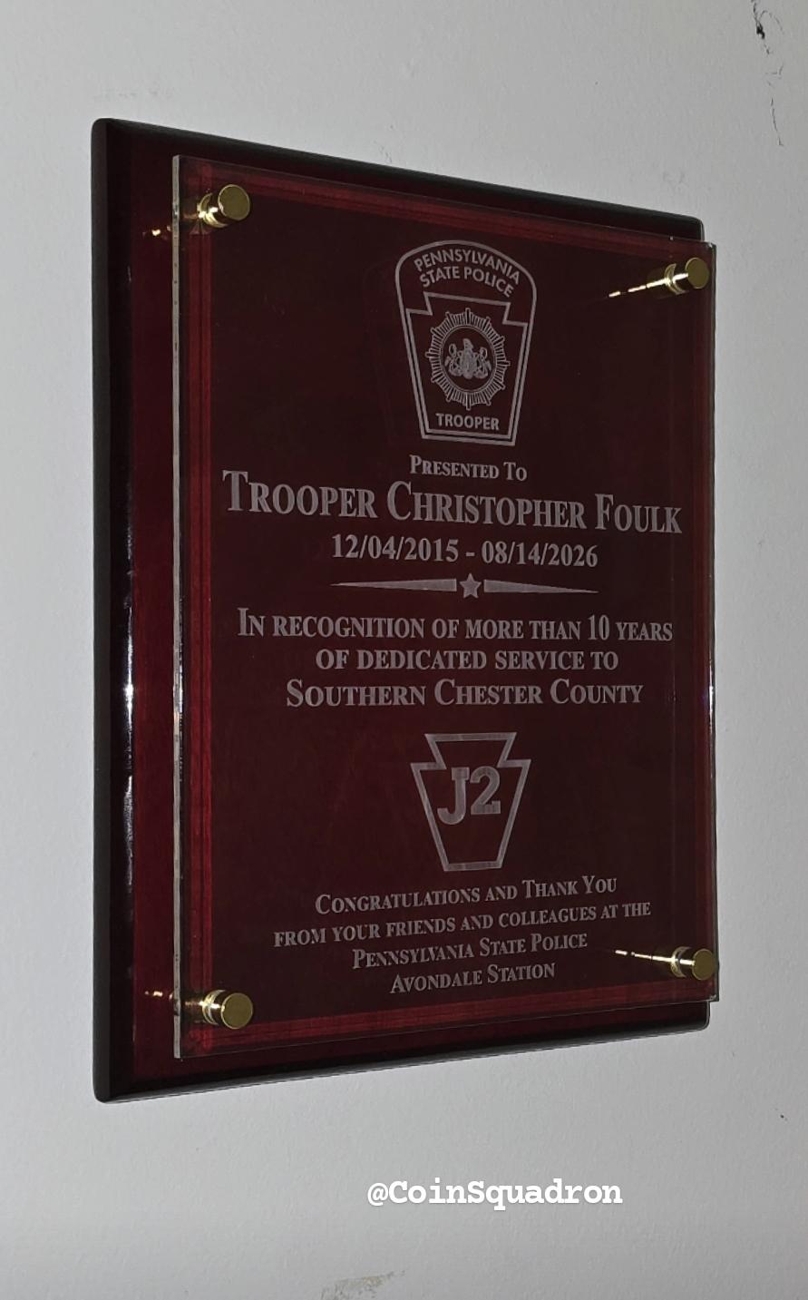 PSP Trooper J2 Southern Chester County PLAQUE - Pls see below
