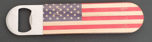 USA Flag Pine Wood Bottle Opener