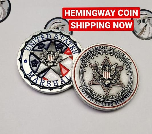 USMS HEMINGWAY COIN - ANTIQUE SILVER VERSION - SHIPS NOW